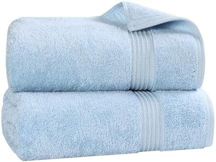 Superior Egyptian Cotton 2-Piece Bath Sheet Towel Set, Oversized Body Towels For Adults And Kids, Large Towel For Bath, Shower, Guest Bathroom, Spa, Gym, Resort, Essentials, Airbnb, Light Blue