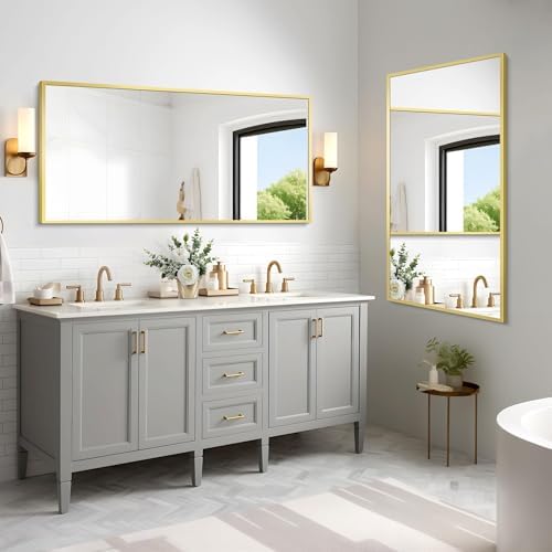 COFENY Gold Bathroom Mirror for Wall, 60x30 Inch Rectangle Mirrors with Metal Frame, Modern Vanity Wall Mirror Decor for Bathroom Living Room, Entryway Hangs Horizontal or Vertical