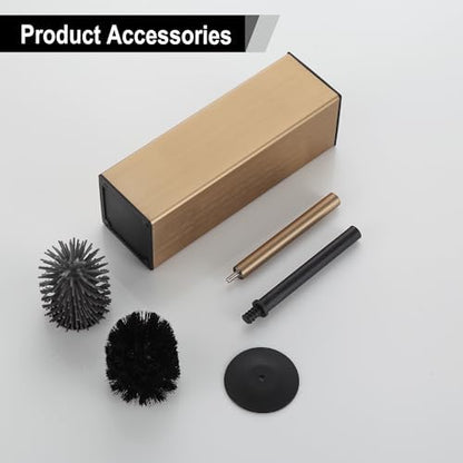 BGL Toilet Brush with Holder for Bathroom Matte Brushed Brass Aluminium Standing for Bathroom Toilet Bowl Cleaner Brush and Holder Set, Square Design