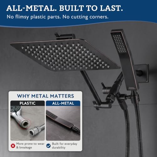 G-Promise All Metal 10" Rain Shower Head with Handheld for Bathroom Upgrade