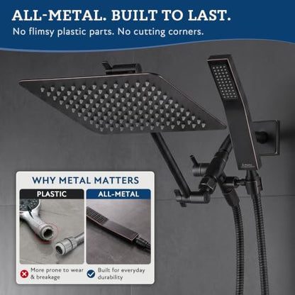 G-Promise All Metal 10" Rain Shower Head with Handheld for Bathroom Upgrade