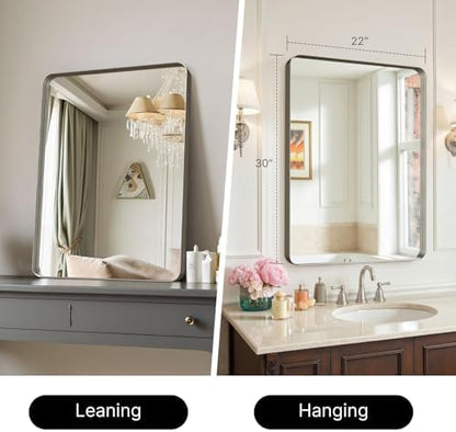 Kosmonia 30"x22"Bathroom Mirror for Wall Metal Framed Brushed Nickel