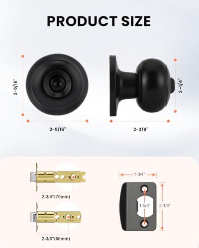 Haidms 5 Pack Matte Black Door Knobs Interior Privacy, Black Interior Door Knobs for Bedroom or Bathroom Classic Round Doorknobs Hardware