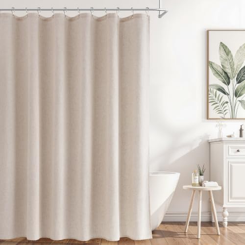 Naturoom Linen Shower Curtain 80 Inch Long for Bathroom Cream Beige 1 Panel