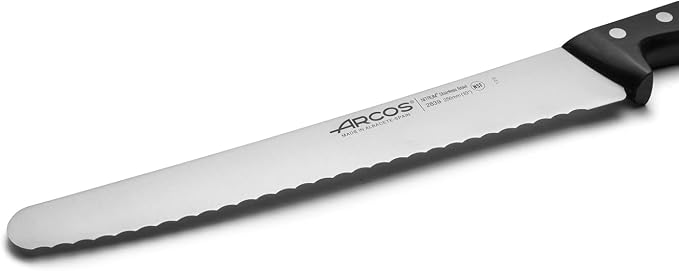 Arcos Pastry Knife/Cake Knife 10 Inch Nitrum Stainless Steel and 250 mm blade. Ergonomic Polyoxymethylene POM Handle. Polypropylene core with soft rubber coating. Series Universal. Color Black