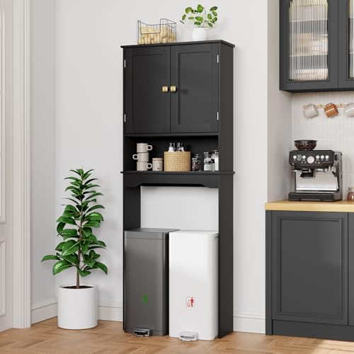 RRX Over The Toilet Storage Cabinet, Bathroom Above Organizer (Black)