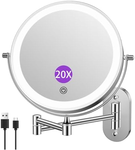 FUNTOUCH 2500mAh Rechargeable Wall Mounted Lighted Makeup Mirror 1X/20X
