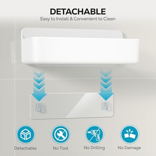 Nieifi Adhesive Shower Shelves, White, 3 Pieces