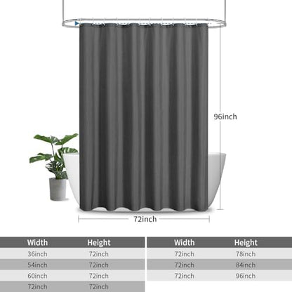 Extra Long Fabric Shower Curtain,No Liner Needed,72x96,CharcoalGrey