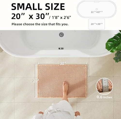 TYUU Waffle Bath Mat, Boho Bathroom Rugs Non Slip, 30x20 Light Peach