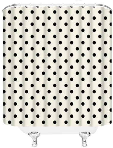 Polka Dot Shower Curtain Cream Beige Retro Spot Vintage Fabric Decorative Bathroom Curtains with Hooks,70" Wx75 H