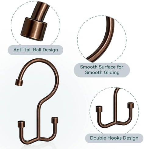 Goowin Shower Curtain Hooks, Shower Curtain Rings, Durable Rust Proof Shower Curtain Hangers, Shower Rings for Curtain, Double Glide Shower Hooks for Shower Curtain, Bronze, 24 Pack-Cylinders