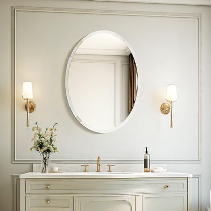 USHOWER Bathroom Mirror for Over Sink, 20x28 Inch Oval Frameless Mirror