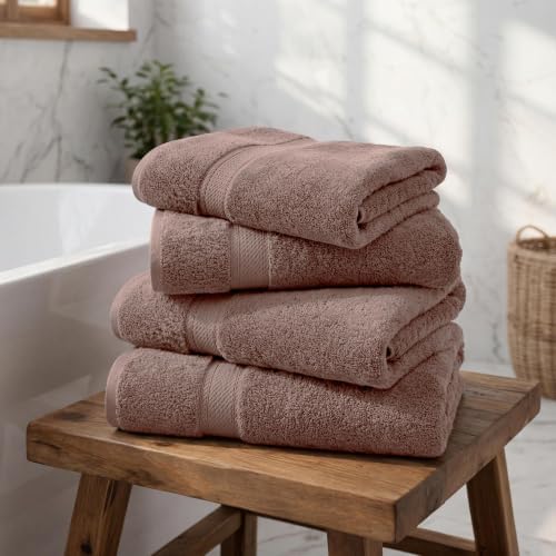 Superior Egyptian Cotton Plush Absorbent, Bath Towel Set of 4, Muted Mauve
