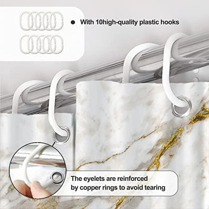 AWERT Abstract Minimalism White and Gold Ink Art Marble Shower Curtain for Bathroom Modern High Definition Printing Waterproof Shower Curtain with Hooks Bathroom Decor 60x72inch