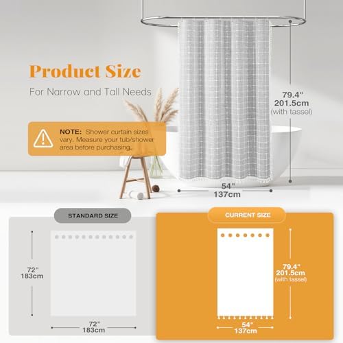 BTTN 54x78 Boho Farmhouse Linen Heavy Duty Shower Curtain Set, Gray/Grey