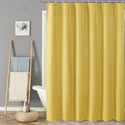 Aiyufeng Moga Extra Long Lemon Yellow Shower Curtain 96 Inch Long, Embossed Texture Fabric Bathroom Shower Curtain, Large Hotel Bath Curtain with 12 Holes, 72Wx96H, Lemon Yellow