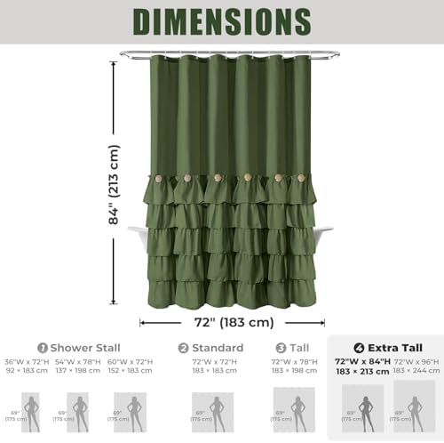 Seasonwood Green Ruffle Shower Curtain Farmhouse Shower Curtain 72 X 84