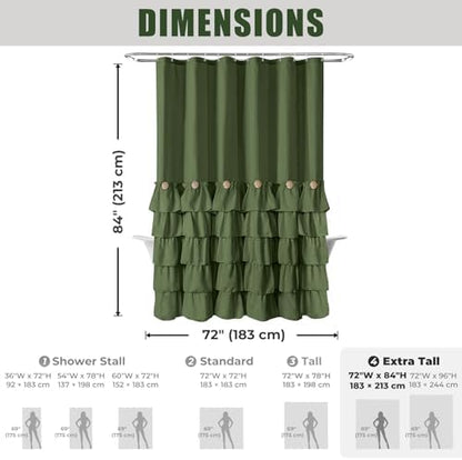 Seasonwood Green Ruffle Shower Curtain Farmhouse Shower Curtain 72 X 84
