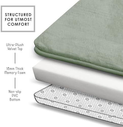 Clara Clark Bathroom Rugs, Velvet Memory Foam Bath Mat, Non-Slip Bath Rugs, Machine Wash, Dries Quickly, Ultra Soft Plush Bath Mats for Bathroom, 17 x 24, Ice Green
