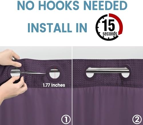 EUTXL Heavyweight Waffle No Hook Shower Curtain with Liner, Purple, 71x74