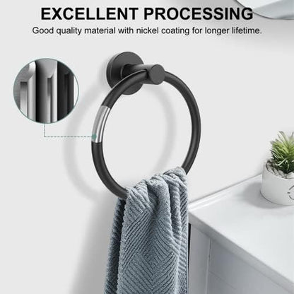 SetSail Towel Holder for Bathroom Wall Matte Black Towel Ring, 4 Packs