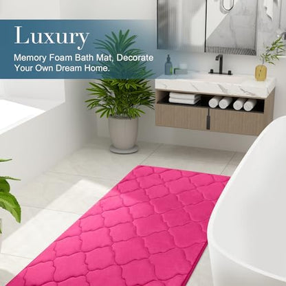 OLANLY Memory Foam Bath Mat Rug 59x34, Ultra Soft Bathroom Rugs, Deep Pink