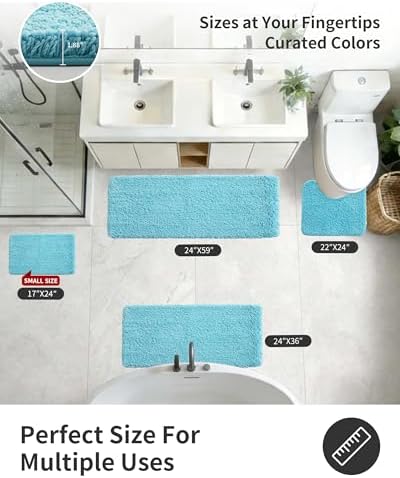 ILANGO Teal Bathroom Rugs 70" × 24" Non Slip & Super Absorbent Thick Soft, Washable Bath Carpet Runner for Floor, Microfiber Plush Shaggy Bath Mats with Rubber for Bedroom Bathtub Shower Room