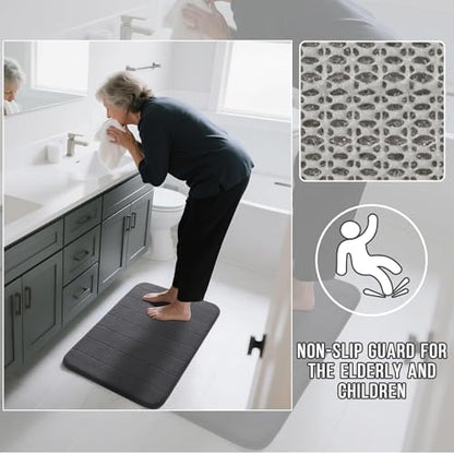 Yimobra Memory Foam Bathroom Mat Set, 31.5 x 20 & 24 x 17 in, Dark Gray