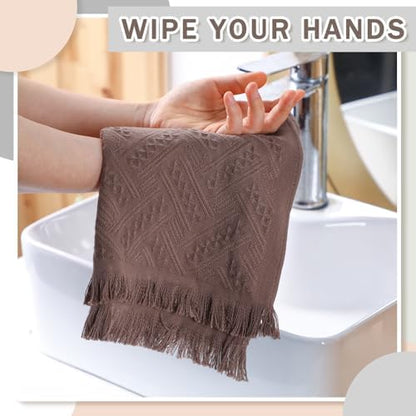 HunnmingRe 4 Pack Boho Hand Towel for Kitchen, Brown