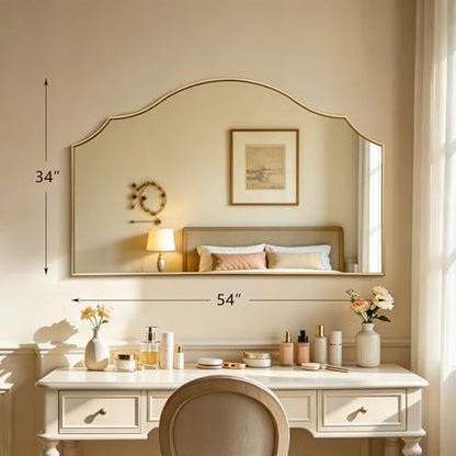 Besdomus Gold Scalloped Wall Mirror: 54"x34" Oversized Wooden Arched Mirror