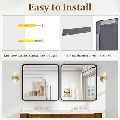 30"x 30" Black Bathroom Mirror - Aluminum Framed Wall Mirror, Bathroom Wall Mounted Vanity Mirror, Modern Bathroom Mirror, Bedroom, Living Room Wall Mirror, Hang Horizontally or Vertically