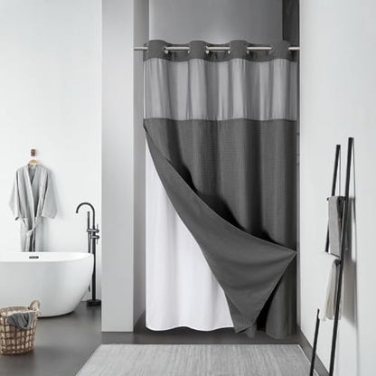 No Hook Waffle Shower Curtain with Snap-in Liner, 54x80 Inch, Charcoal