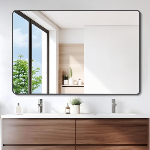 DESBING 36" x 55"Bathroom Mirror, Matte Black Wall Mirror with Metal Frame, Decorative Rectangular Vanity Mirror for Bedroom Bathroom Living Room Entryway (Horizontal/Vertical)