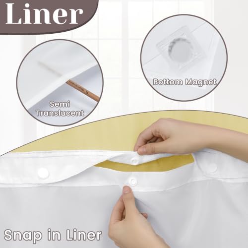 SORTTO No Hook Slub Shower Curtain with Liner, 71x74, Yellow
