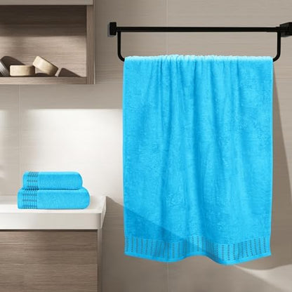 BELIZZI HOME Ultra Soft 3 Pack Cotton Towel Set, Contains a Bath Towels 28x55 inch, a Hand Towels 16x24 inch & a Wash Cloths 12x12 inch, Ideal Everyday use, Compact & Lightweight - Turquoise Blue