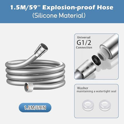 5+1 Mode High Pressure Replacement Silver RV Shower Head with Hose