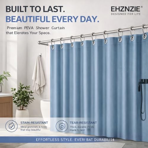 EHZNZIE Stone Blue Shower Curtain Liner 72x72, PEVA Waterproof Bath Curtain, No Chemical Smell, 3 Weighted Magnets, Durable with Rustproof Metal Grommets