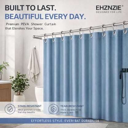 EHZNZIE Stone Blue Shower Curtain Liner 72x72, PEVA Waterproof Bath Curtain, No Chemical Smell, 3 Weighted Magnets, Durable with Rustproof Metal Grommets