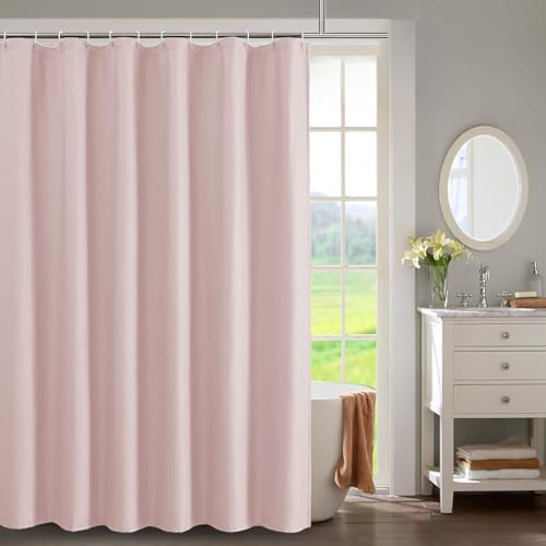 OWENIE Pink Shower Curtain for Bathroom 84 Inches Eatra Long, Elegant 3D Embossed Textured Cloth Waffle Shower Curtain, Modern Luxury Hotel Style, Water Repellent, Machine Washable, 72X84, Pink