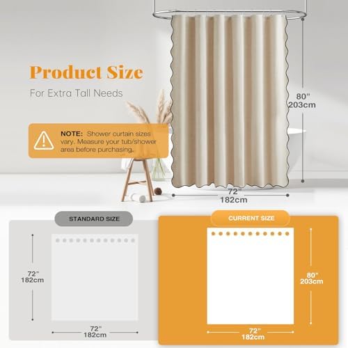 BTTN 72x80 Boho Scalloped Linen Textured Cloth Shower Curtain, Beige/Cream