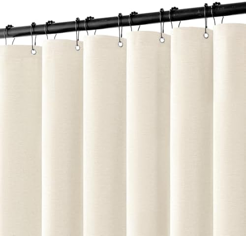 MIULEE 72 x 84 Extra Long Linen Shower Curtain Ivory 12 Metal Hooks