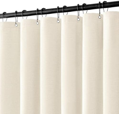 MIULEE 72 x 84 Extra Long Linen Shower Curtain Ivory 12 Metal Hooks