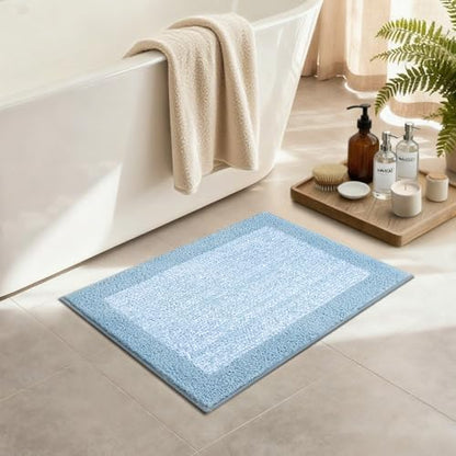 Bathroom Rugs 24x17 Non Slip Washable, Soft Absorbent Bath Mat Light Blue