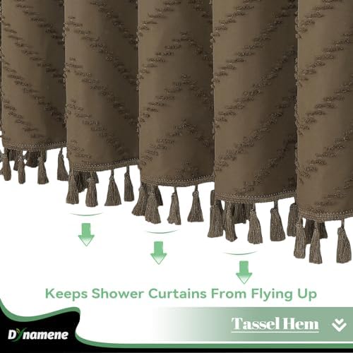 Dynamene Long Boho Farmhouse Shower Curtain Tufted Chevron 72"x78" Brown