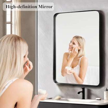 Black Bathroom Vanity Mirror Over Sink 24x36, Large Wall Rectangle Mirror