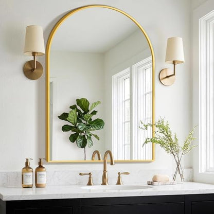 FGU Arched Bathroom Mirror for Over Sink 40"x28" Gold Vanity Mirror