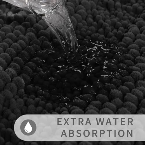 Yimobra Toilet Rugs U Shaped Washable 24 x 20, Non Slip and Super Absorbent Toilet Mat, Quick Dry, Ultra Luxury Microfiber Chenille Plush Fluffy Contour Bath Rugs for Toilet Base, Black