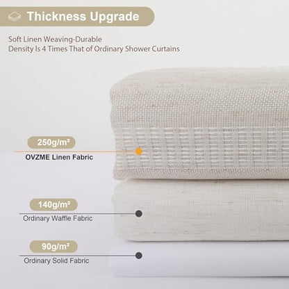 OVZME Linen Boho Stall Shower Curtain, Narrow Soft Fabric Striped Textured Bathroom Shower Curtain with Tassel, Modern Farmhouse Machine Washable Bath Decor, Linen, 36Wx72L Inches