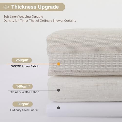 OVZME Extra Long Linen Shower Curtain 96 Inch Long, Boho Chic Textured Soft Fabric Heavy Duty Cloth Bathroom Shower Curtain with Tassel, Tall Farmhouse Luxury Bath Decor, 72Wx96L Inches